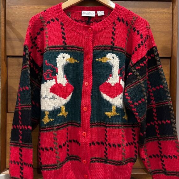 Nordstrom Sweaters - Vintage NORDSTROM POINT OF VIEW Wool Goose Cardigan Sweater cottagecore 80s M